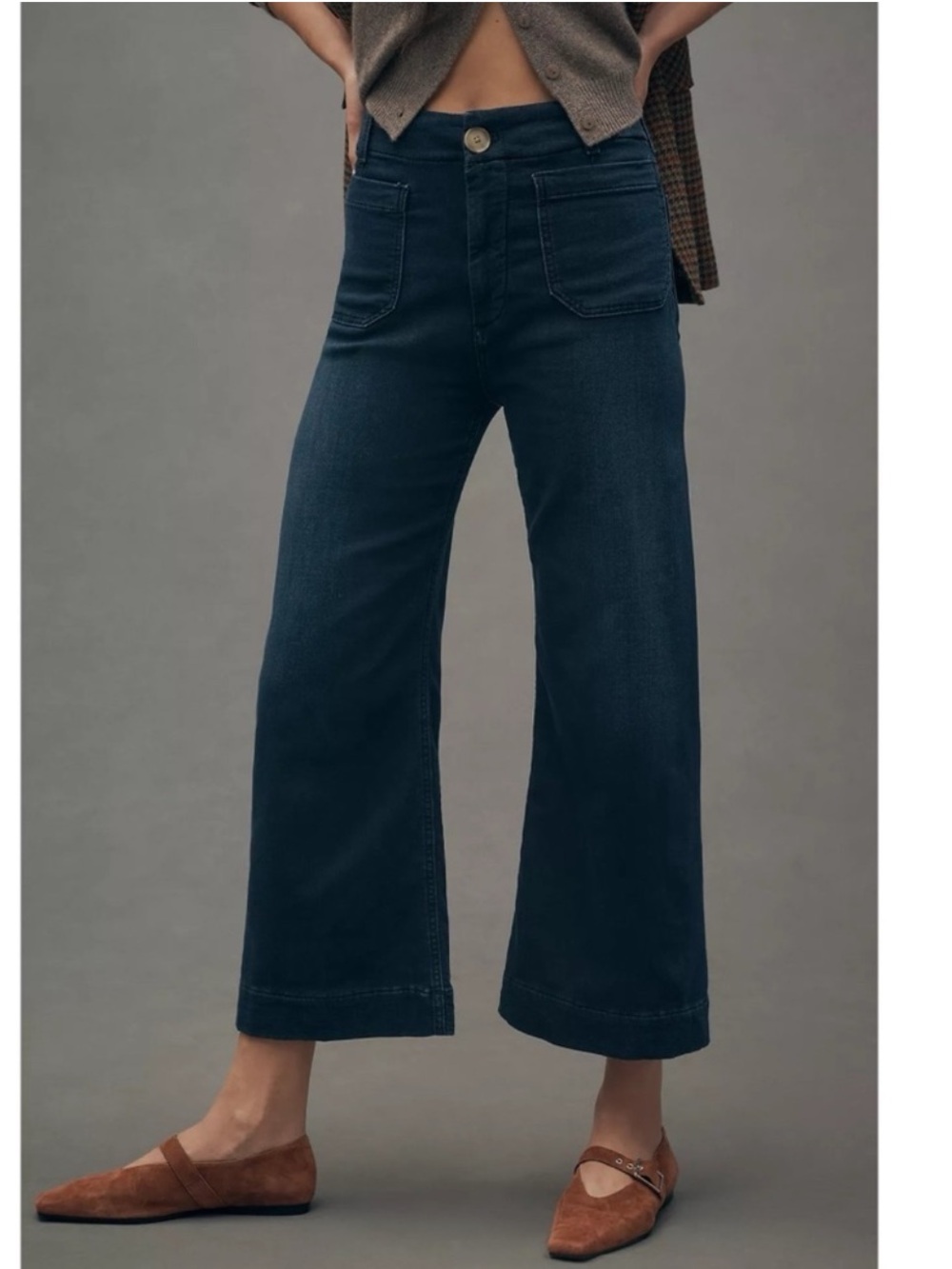 New Anthropologie The Colette Crop Wide-Leg Jeans Dark Denim Blue 28